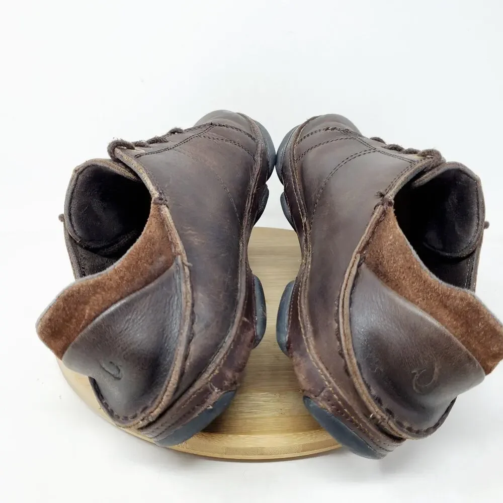 Olukai Hano Shoe Men 8.5 Brown Leather Oxford Slip On‎ Fold Down Heel WORN